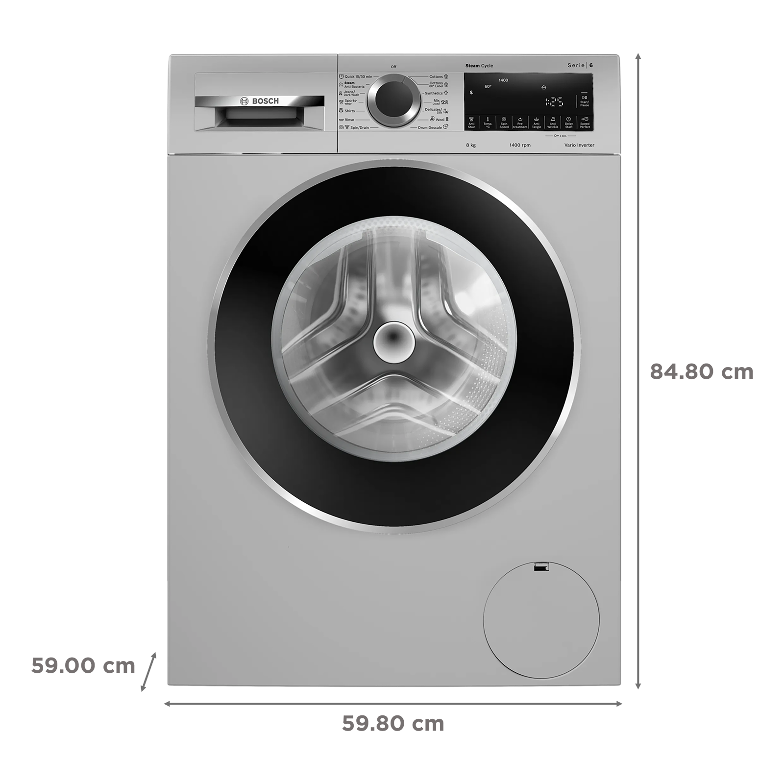 BOSCH 8 kg Fully Automatic Front Load Washing Machine Series 6 WGA2341SIN Auto Stain Removal Silver